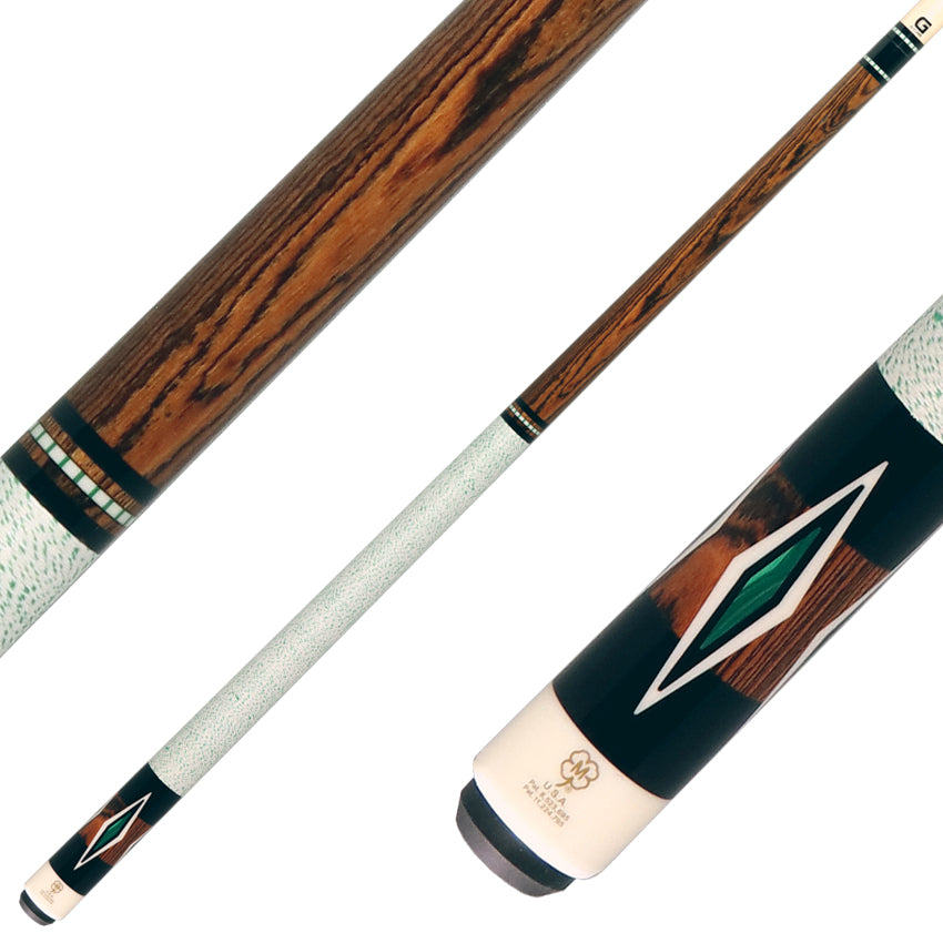 McDermott H853 H-Series Pool Cue - Bocote Forearm with Malachite / Black / White Urethane Diamond Inlays and Irish Linen Wrap