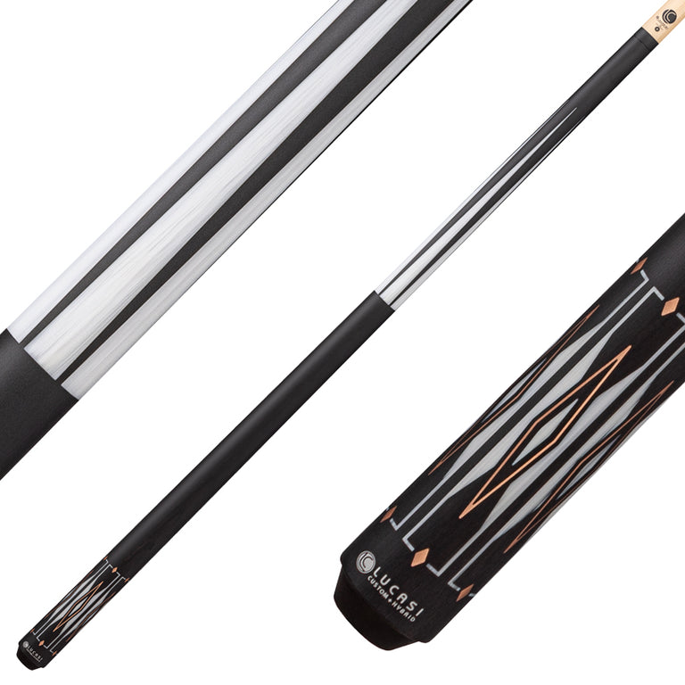 Lucasi Hybrid LHF71 Wrapless Pool Cue - Matte Charcoal and Imitation Bone with Rose Gold Accent Inlays