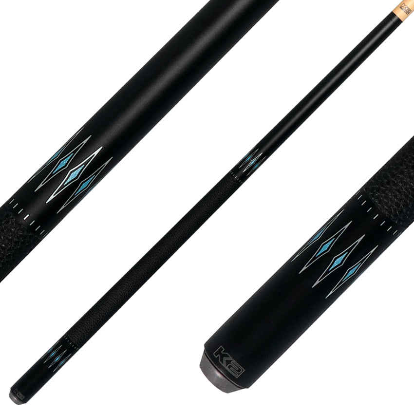 K2 KLSE13 Pool Cue - Matte Black with Turquoise Diamond Graphic and 11.75mm LD Wood Shaft