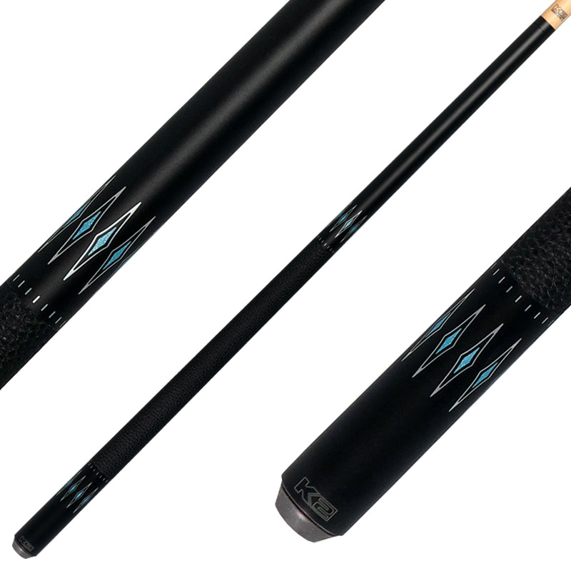 K2 KLSE13 Pool Cue - Matte Black with Turquoise Diamond Graphic and 11.75mm LD Wood Shaft