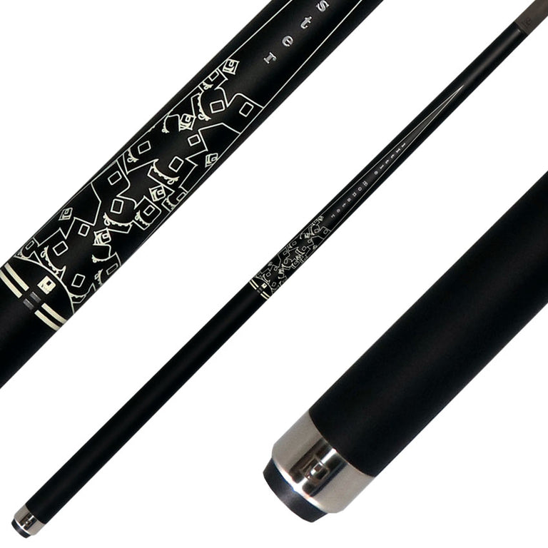 Little Monster LMPQ2SW No Wrap Play Cue with Carbon Fiber Shaft - Matte Black with 2 White Points Graphics