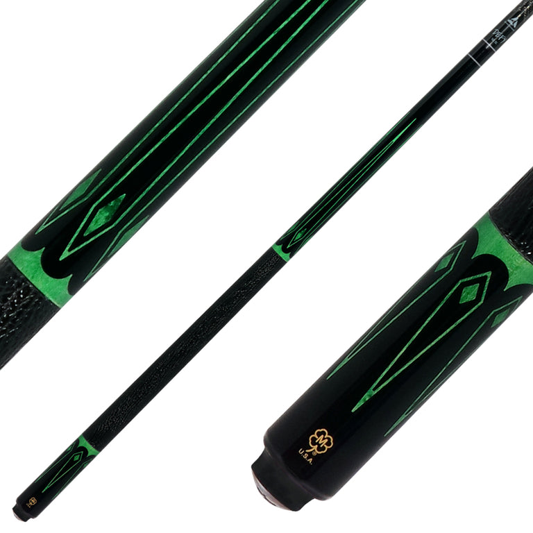 McDermott Select Series Black Urethane with Green-Stained Maple Points Pool Cue and Defy Carbon Fiber Shaft