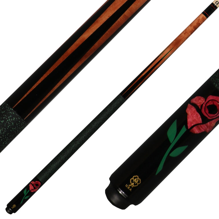 McDermott G435 G Series Pool Cue - Birdseye Maple with Black Urethane Points and Red Burl Rose Inlays