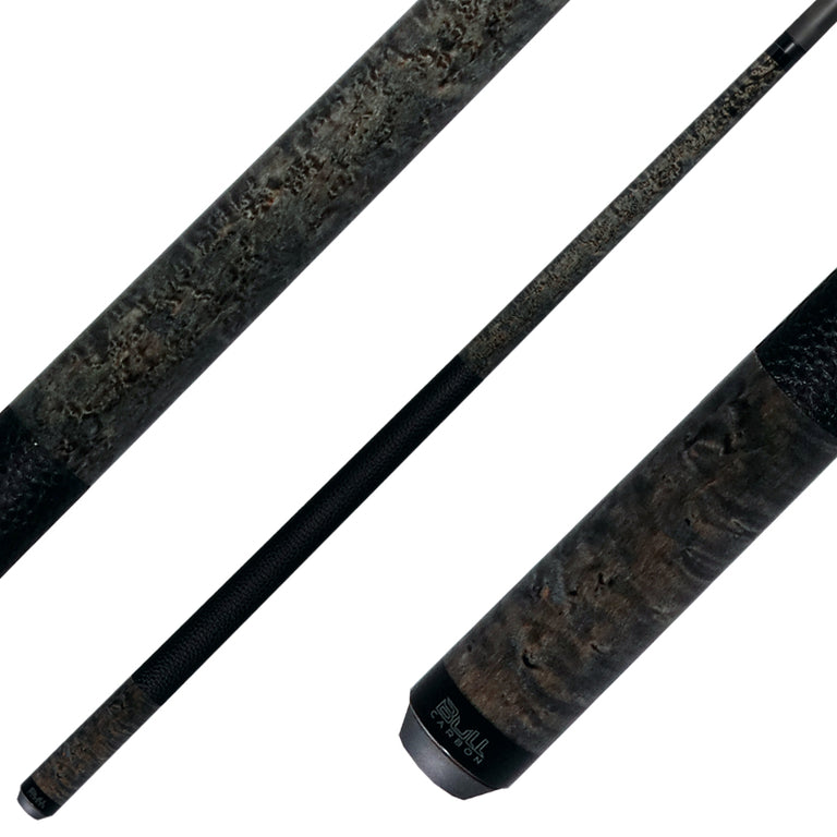 Bull Carbon Gray-Stained Birdseye Maple Play Cue with Textured Leather Wrap