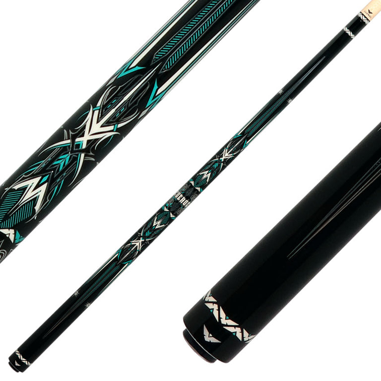 Cueroc CR-D02 Storm 2 Black and Green Graphic No Wrap Pool Cue