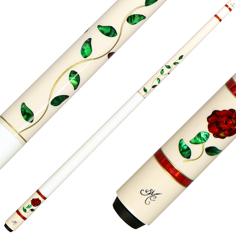 Meucci Designer Series BMCGRWHPRO Pool Cue - White Glass Rose with Pro Shaft
