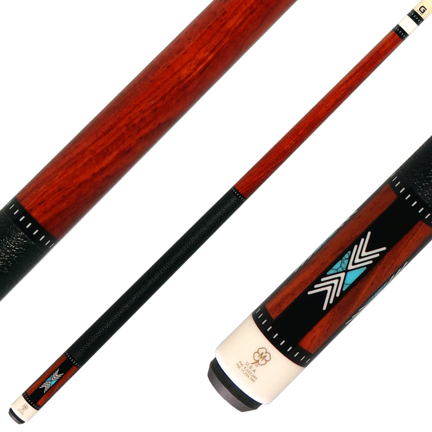 McDermott H950 H-Series Pool Cue - Cocobolo Forearm with Turquoise / Black / White Inlays and Irish Linen Wrap