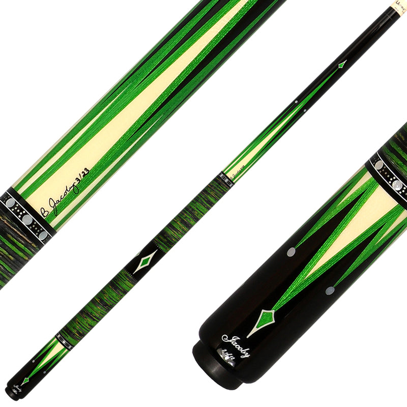 Jacoby Limited Edition Raven Pool Cue with Stacked Leather Wrap - 0917-52SWGRN