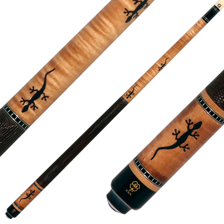 McDermott G516 G Series Pool Cue - Curly Maple with Juma Gecko Inlays and Lizard Leather Wrap