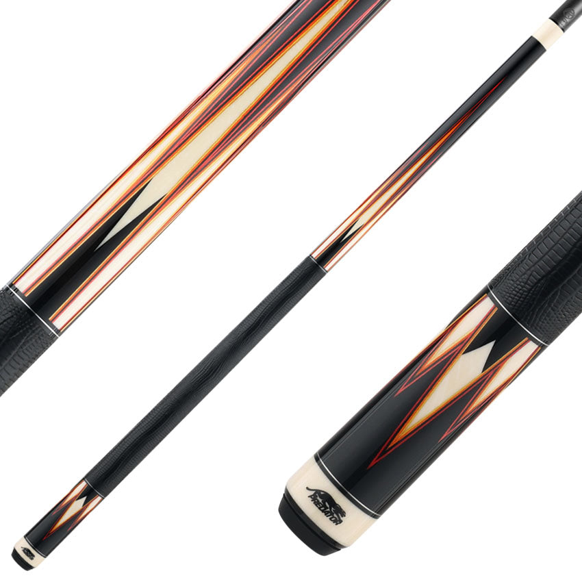 Predator Truesplice 16 Ebony Forearm with Red, Orange and Yellow Veneers Pool Cue with Lizard Wrap - Radial