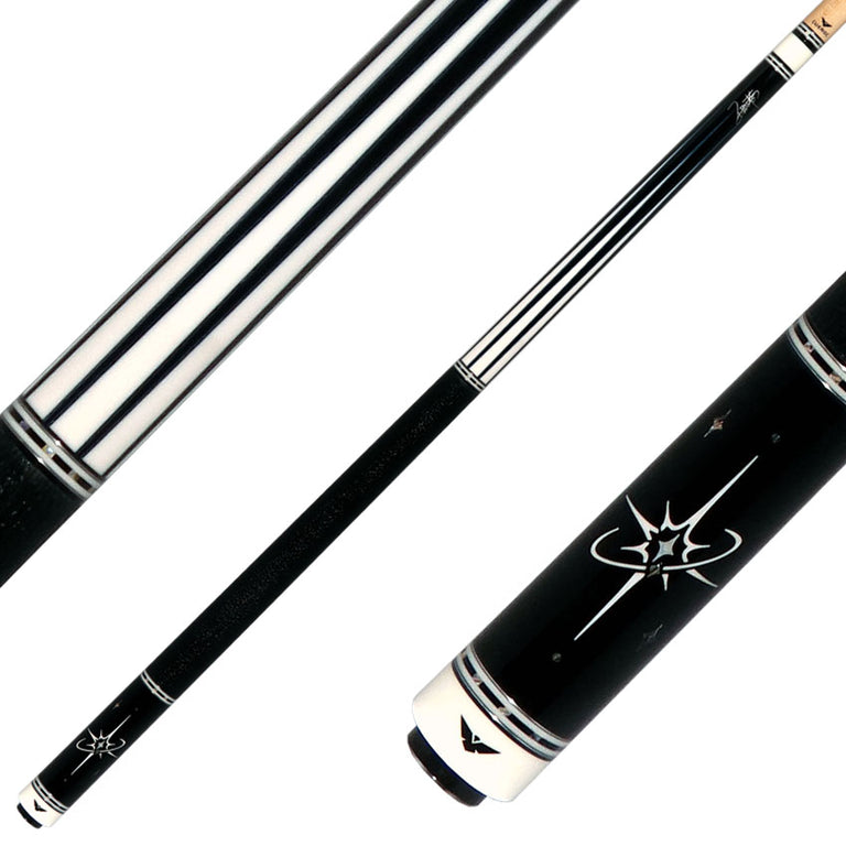 Cueroc ZiWei Star Dymond Ebony Wood with White Shell Points Pool Cue with Black Shark Wrap