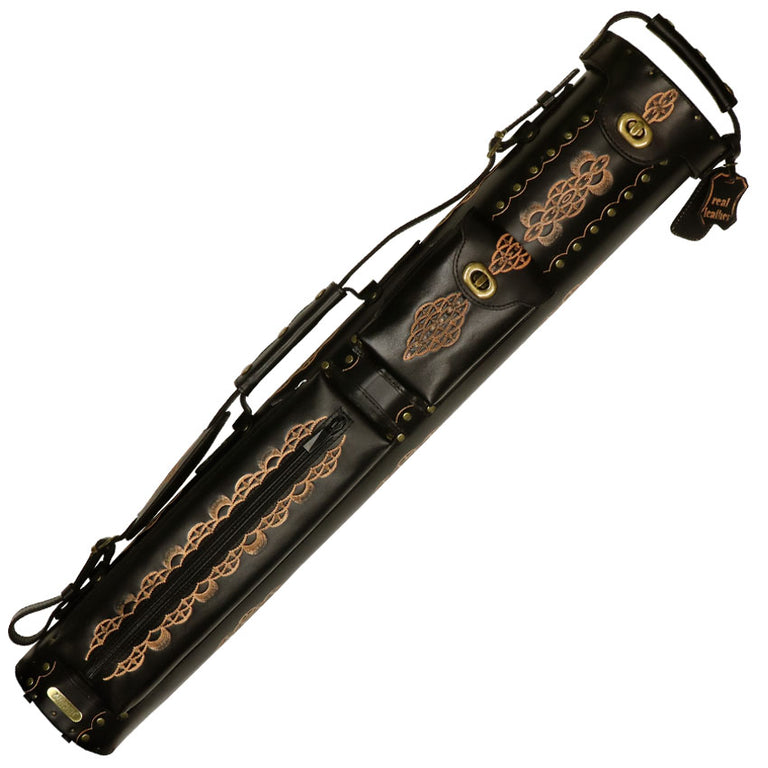 Instroke Saddle D03 Black Hand Tooled 3x7 Pool Cue Case - 37D03BKH
