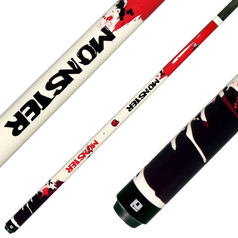Little Monster LMNBGF No Wrap Play Cue with Carbon Fiber Shaft - White with Red and Purple Graffiti Graphic
