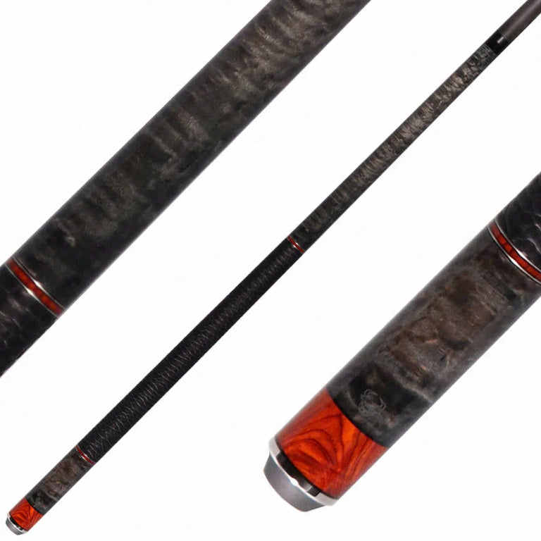 Bull Carbon Gray Birdseye Maple with Cocobolo Inlays Play Cue with Textured Leather Wrap