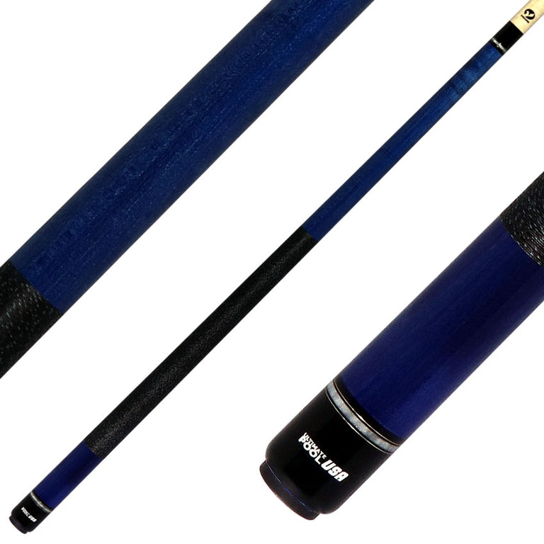 Viking UPUSA005 Ultimate Pool USA Range Series Pool Cue - Ocean Blue Stained with Black and Blue Linen Wrap