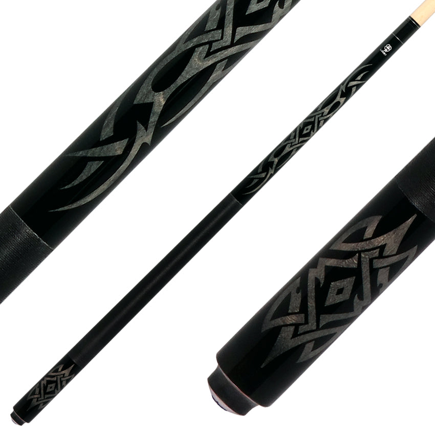 Lucky L48 Pool Cue - Gray Tribal Graphic with Irish Linen Wrap