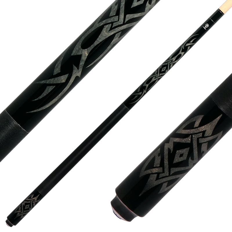 Lucky L48 Pool Cue - Gray Tribal Graphic with Irish Linen Wrap