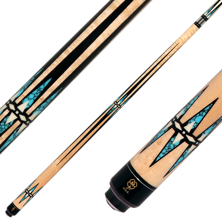 McDermott G605 G Series No Wrap Pool Cue - Maple with Black Urethane Points and Turquoise Inlays