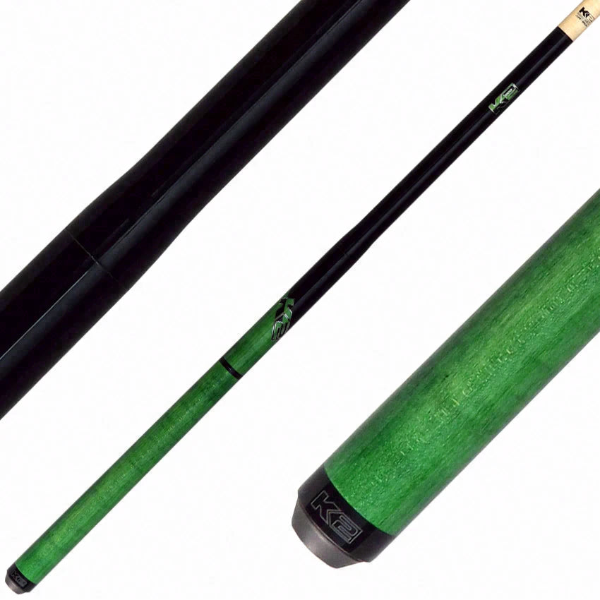 K2 Black and Green Curly Maple 6 in 1 No Wrap Break/Jump Pool Cue
