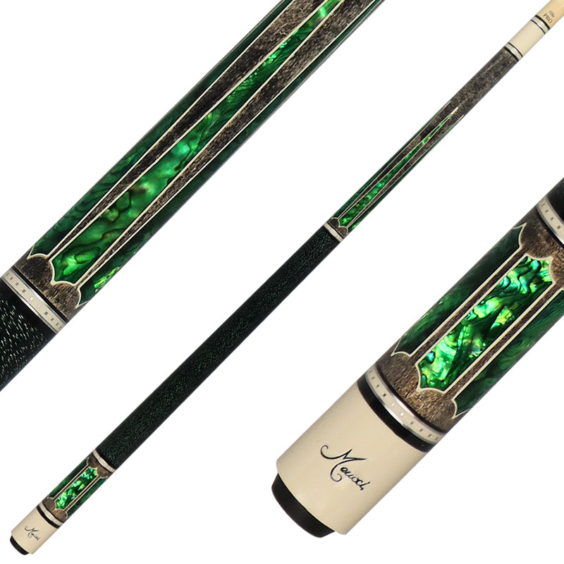 Meucci Century Series 2020GYGRBKGRP Pool Cue - Gray with Green Pearl and Black/Green Wrap with Pro Shaft