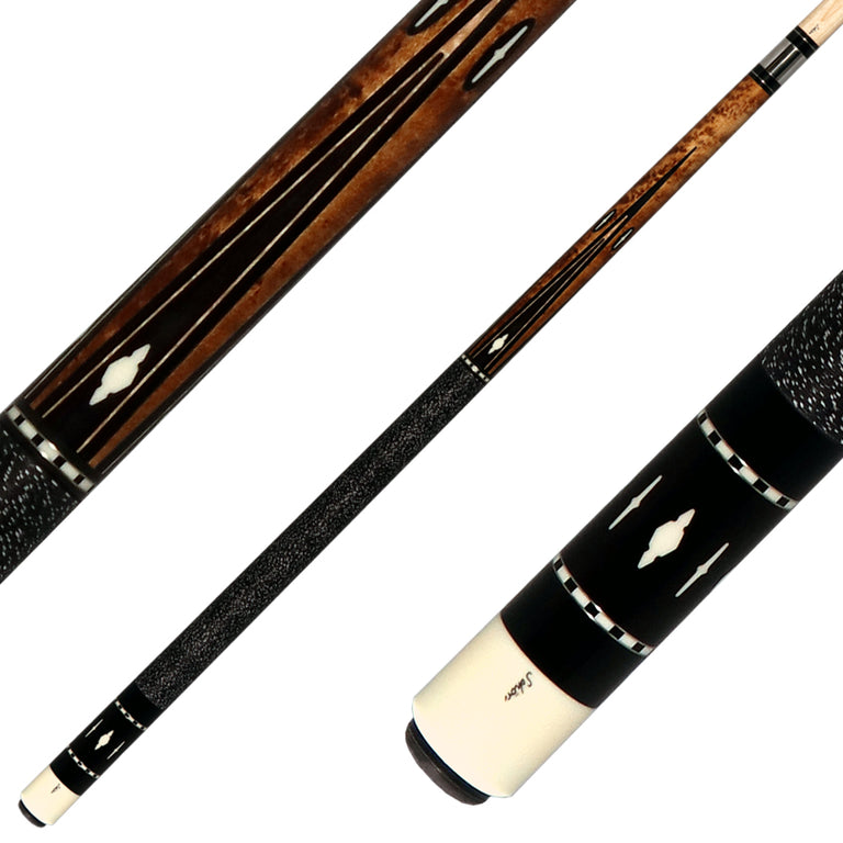 Schon STL11BK STL Series Pool Cue - Dark Stained Birdseye Maple with Black Butt Cap