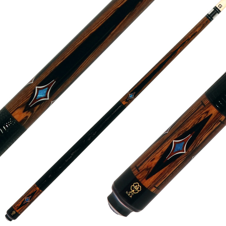 McDermott G608 G Series Pool Cue - Bocote with 4 Black Urethane Points with Lizard Leather Wrap