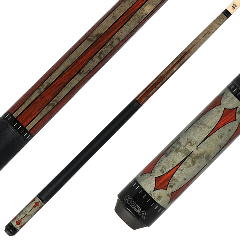 Koda Gray-Stained Maple with Cocobolo Points Graphic Pool Cue - KD49