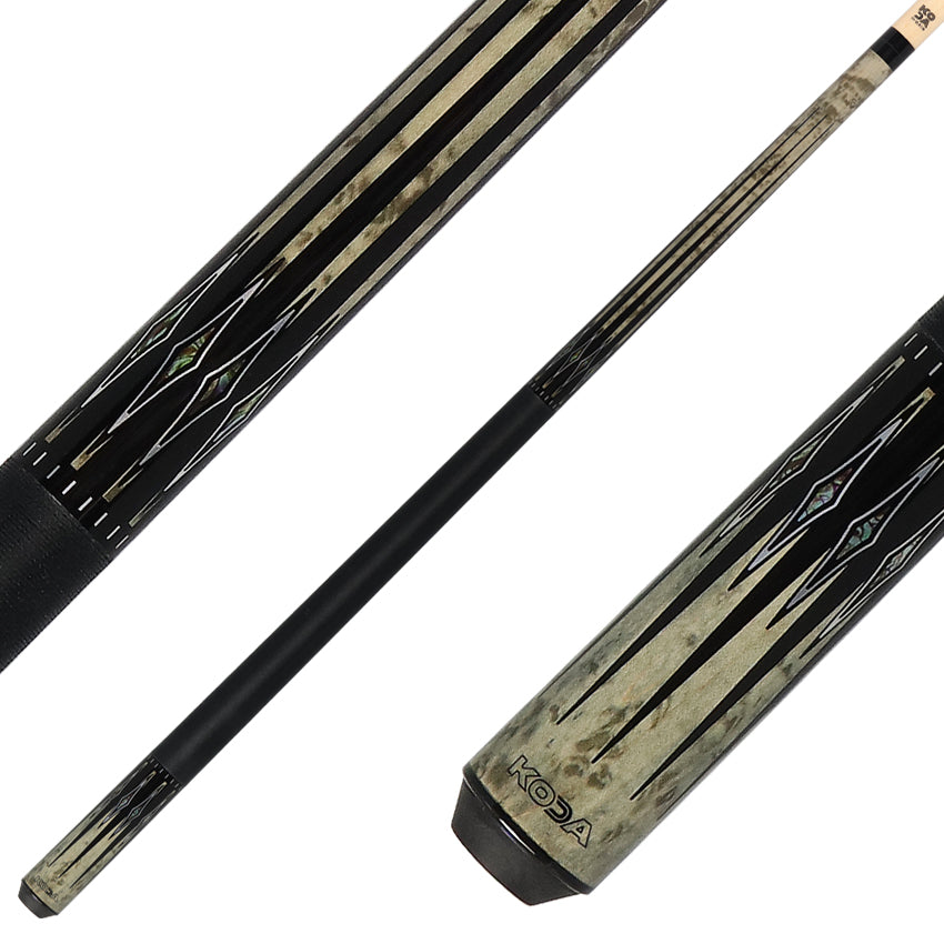 Koda KD54 Pool Cue - Gray-Stained Maple with Black and Abalone Points Graphic