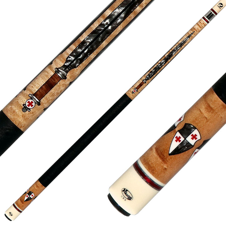 Viking  DF0804 Defender Series Pool Cue - Maple with Smoke Sword Points and Shield Inlays
