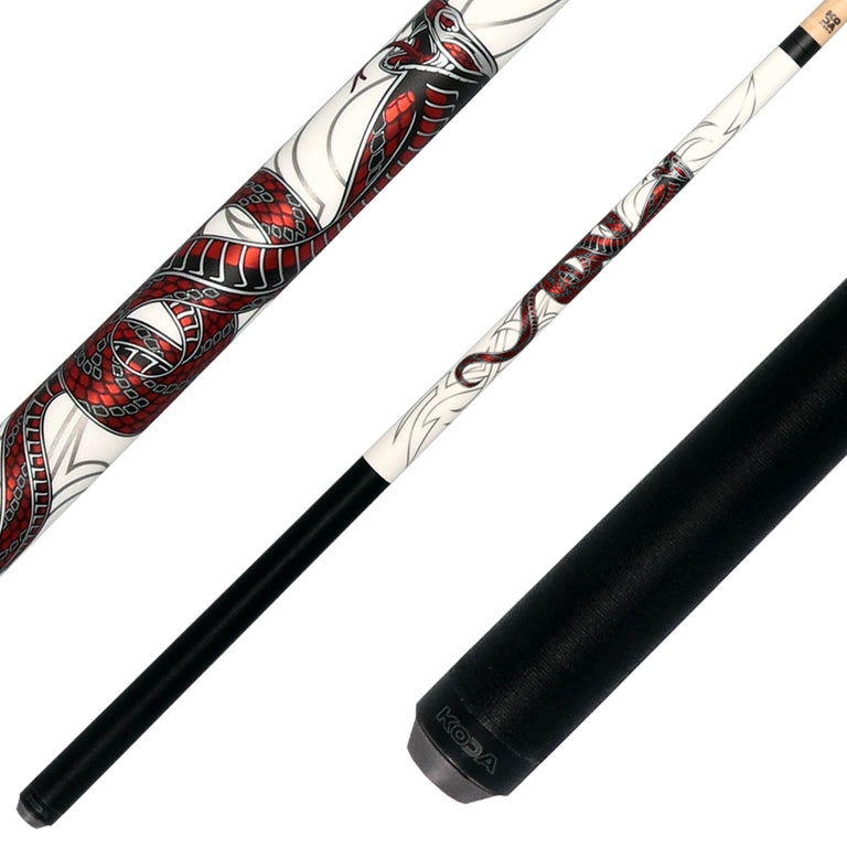 KODA White with Red Cobra Graphic Pool Cue with Linen Wrap - KDV40WH