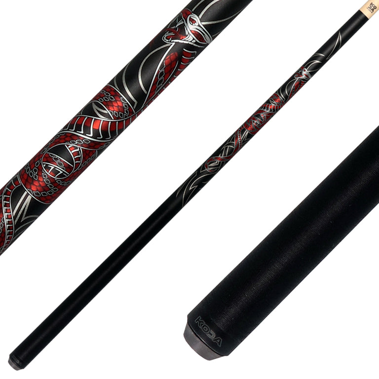 KODA Black with Red Cobra Graphic Pool Cue with Linen Wrap - KDV40BK