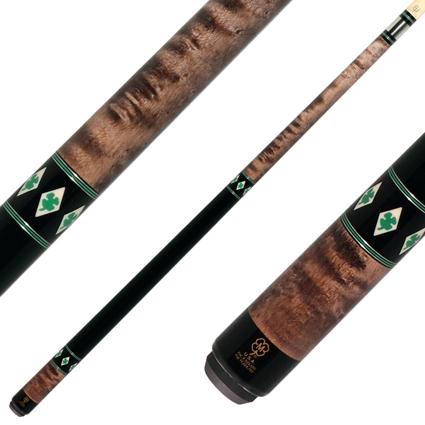 McDermott H850 H-Series Pool Cue - Gray and Walnut Stained Birdseye Maple with Green Clover Inlays