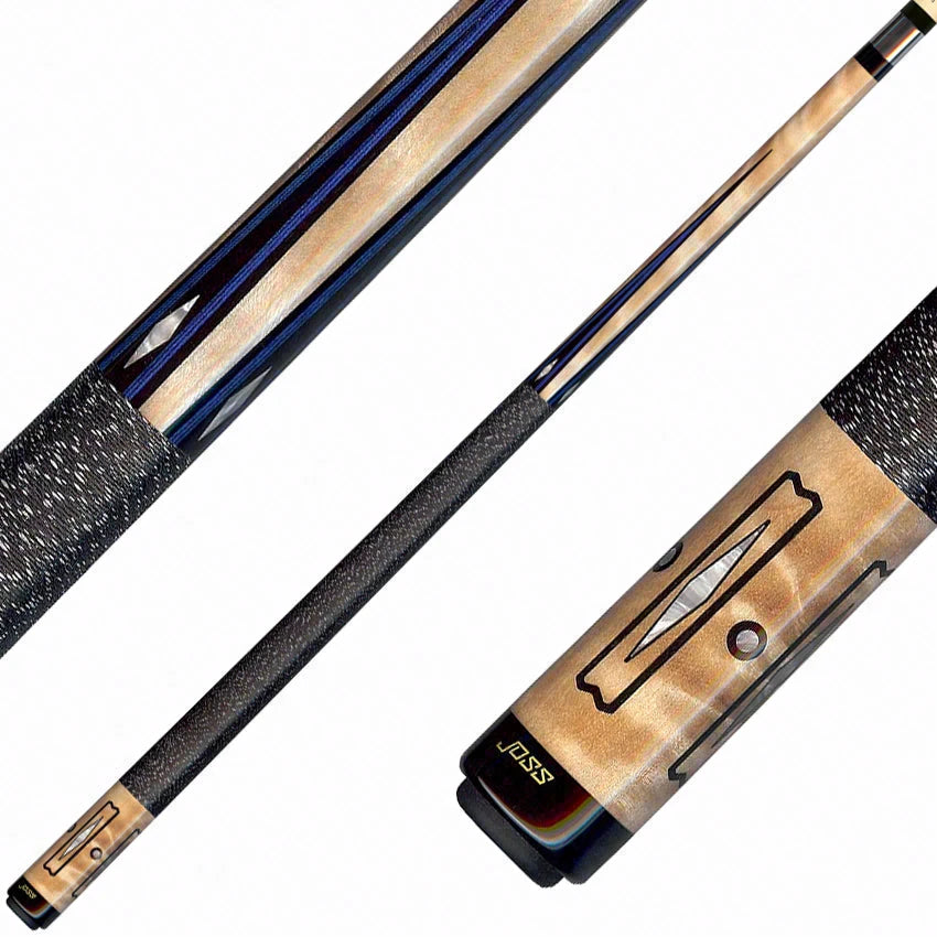 Joss Curly Maple with Blue/Black Points and Pearl Inlays Pool Cue - JC20-08
