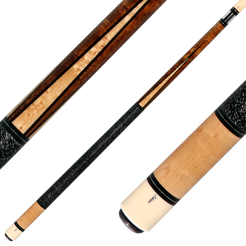 Schon STL3MIX Pool Cue - Dark Stained Maple Forearm with 4 Light Stained Maple Points and Butt Sleeve