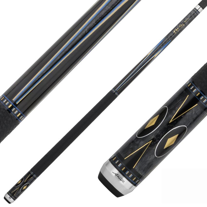Predator Sang Lee 2-5 Gray-Stained Birdseye Maple with Black / Blue / Maple / Ebony Butterfly Points Special Edition Limited Pool Cue - Radial with Luxe Leather Wrap