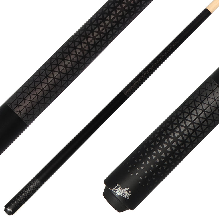 Dufferin D347 No Wrap Pool Cue - Matte Black with Gunmetal Triangle Design Graphic