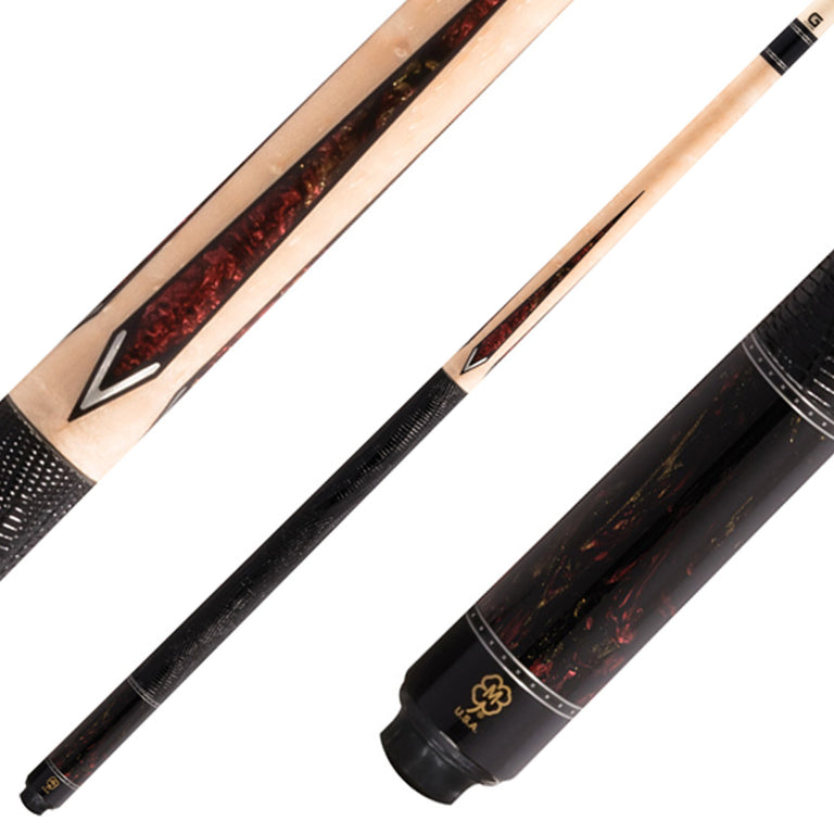 McDermott G431 G Series Pool Cue - Birdseye Maple with Brown/Red/Black Pearl Points and Lizard Leather Wrap