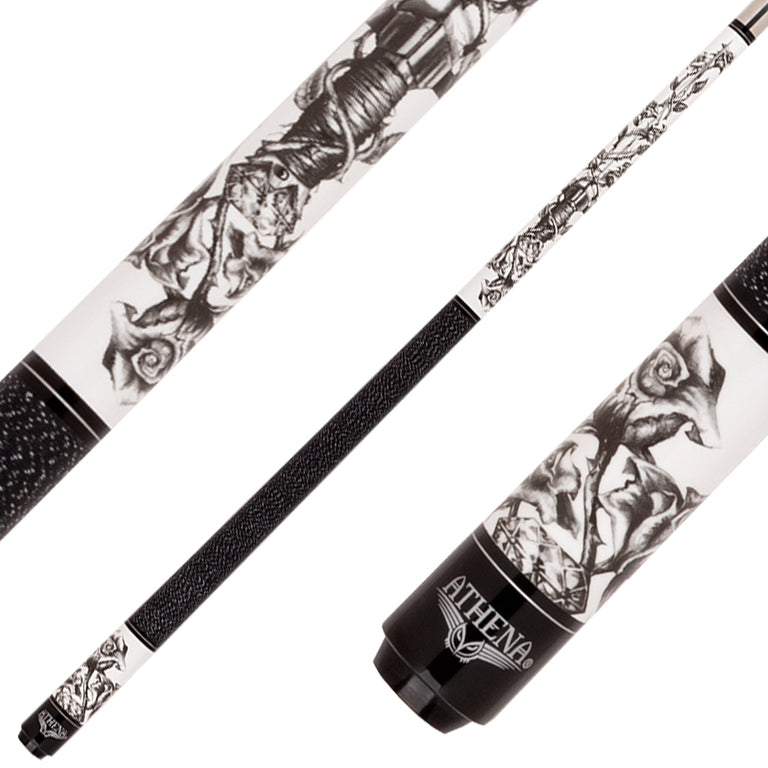 Athena ATH64 Cue - White with Sword Wrapped in Rose Vines Print