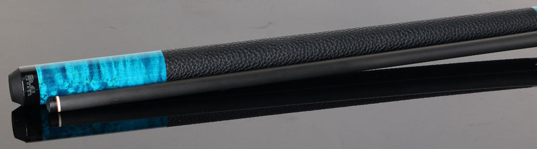 Bull Carbon BCC14C1 Play Cue - Blue Washed Birdseye Maple with Textured Leather Wrap