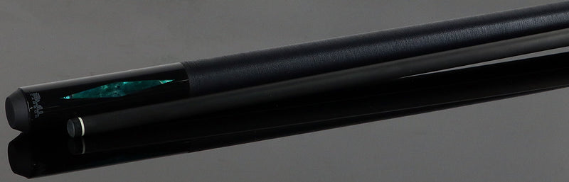 Bull Carbon Black with 2 Iridescent Turquoise Diamond Inlays Play Cue with Black Linen Wrap