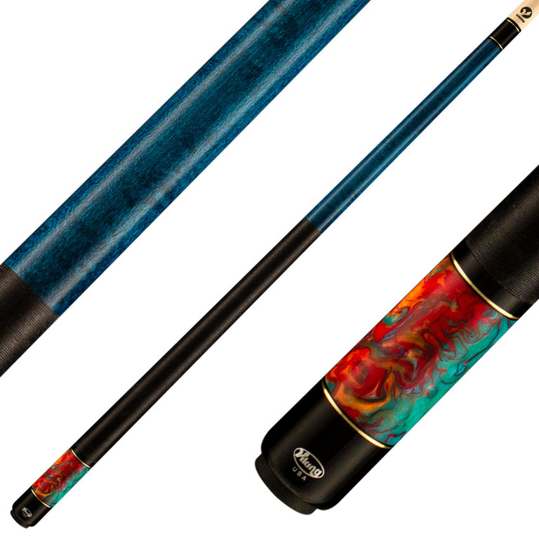 Viking BE0108 Bedlam Series Play Cue - Teal-Stained Maple with Aqua Fire Pearl