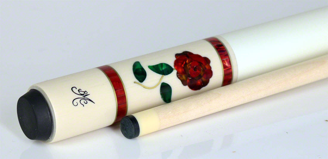 Meucci Designer Series BMCGRWHPRO Pool Cue - White Glass Rose with Pro Shaft