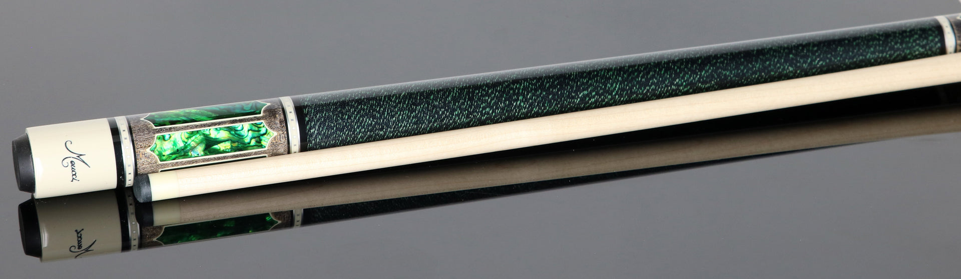 Meucci Century Series 2020GYGRBKGRP Pool Cue - Gray with Green Pearl and Black/Green Wrap with Pro Shaft