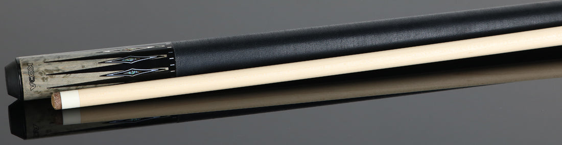 Koda KD54 Pool Cue - Gray-Stained Maple with Black and Abalone Points Graphic