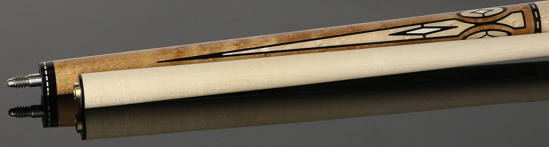 Pechauer  JP23T JP T Series No Wrap Pool Cue - Natural-Stained Maple with Sim. Ebony Framed Maple and Sim. Ivory Inlays