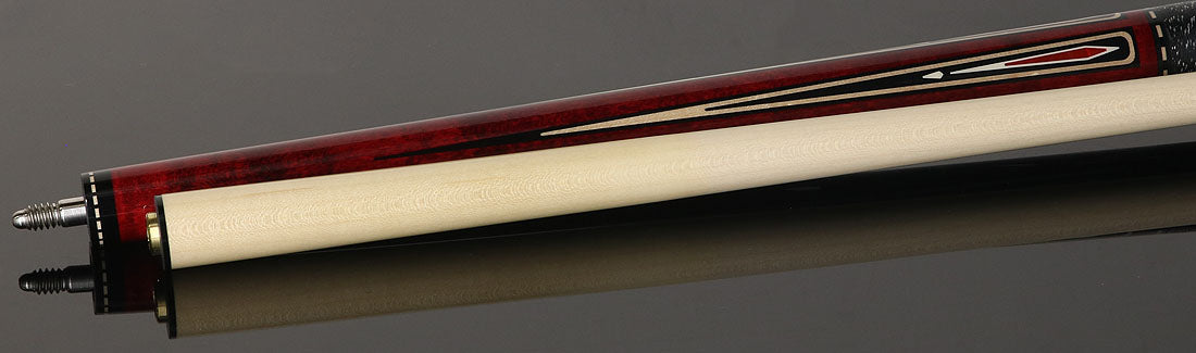 J Pechauer JP21T JP T Series Pool Cue - Wine-Stained Maple with Sim. Ebony Points and Red Pearl Inlays with Irish Linen Wrap