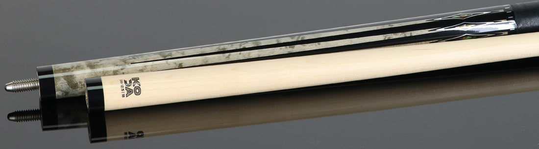 Koda KD54 Pool Cue - Gray-Stained Maple with Black and Abalone Points Graphic