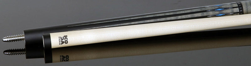 KODA KD55GY No Wrap Pool Cue - Black-Stained Maple with Gray Points and Blue Inlay Graphic