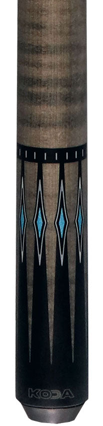 KODA KD55GY No Wrap Pool Cue - Black-Stained Maple with Gray Points and Blue Inlay Graphic