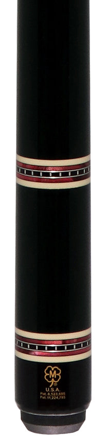 McDermott H551 H-Series No Wrap Pool Cue - Black Painted Maple with Red Pearl and Silver Rings